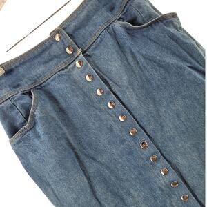 Lerner Vintage Denim Midi Skirt‎ 90s Snap Front Classic Blue Minimalist Bohemian